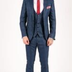 Mens Marc Darcy 3 Piece Suit Blue Prince Of Wales Black Check Vintage Retro - Knighthood Store