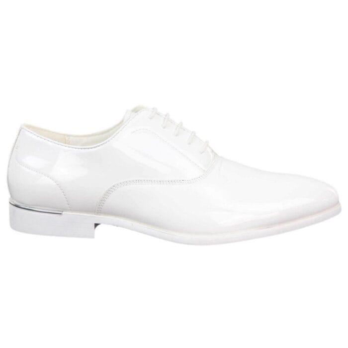 Mens Laced Shoes Shiny Patent Italian Design Silver Metal Classic Smart Formal - Knighthood Store