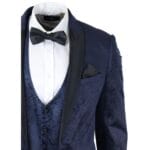 Mens Marc Darcy Velvet Paisley Blue Fit 3 Piece Suit Tuxedo Dinner Jacket Wedding - Knighthood Store