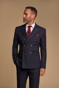 Men's Suit 2 Piece Navy Blue Double Breasted Tailored Fit - Knighthood Store