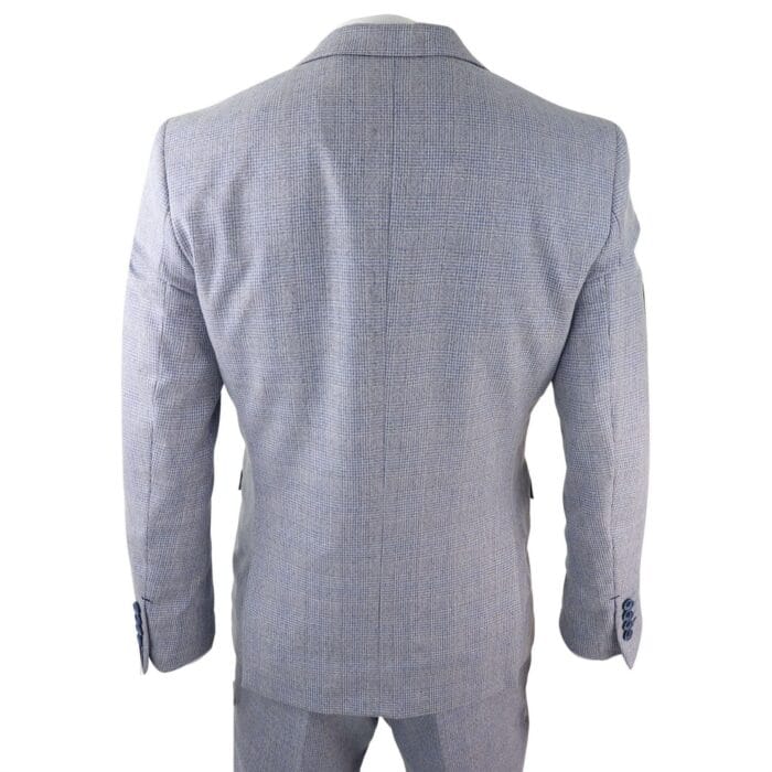 Mens 3 Piece Check Suit Tweed Light Blue Tailored Fit Wedding Peaky Classic - Knighthood Store