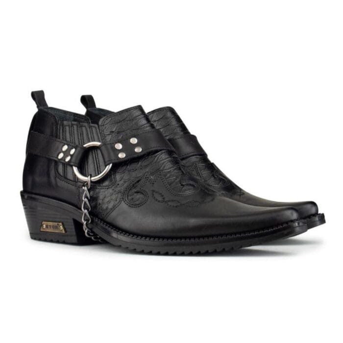 Mens Real Leather Croc Cowboy Riding Shoes Belt Chain Western Cuban Heel Dancing - Knighthood Store