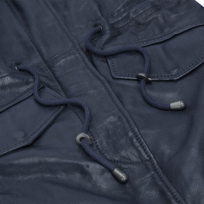 Womens Real Leather Peacoat Hooded Parka Jacket Navy Blue Brown Tailored Fit 3/4 Long - Knighthood Store