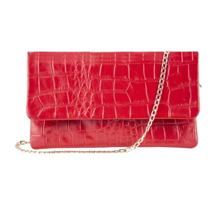 Womens Real Leather Patent Clutch Shoulder Bag Metal Chain Cross Body Textured - Knighthood Store