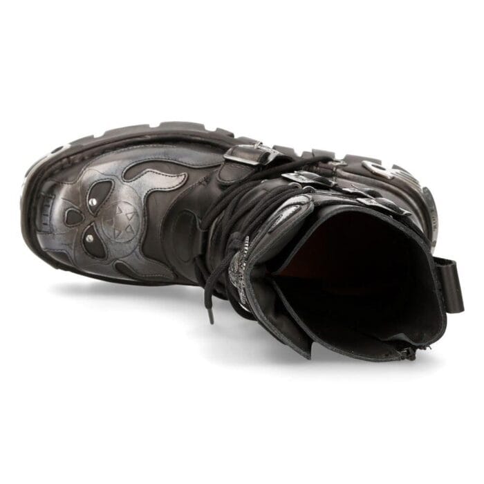 New Rock 107-S2 Black/Silver Gothic Leather Flame Boots - Knighthood Store