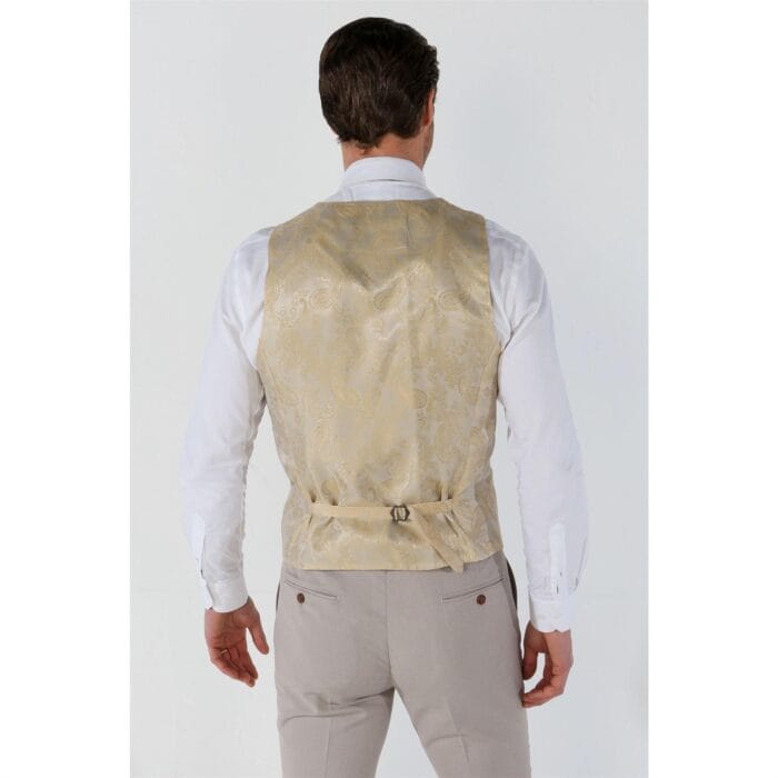 Men's Waistcoat Beige Birdseye Tailored Fit Summer Wedding Vest - Knighthood Store