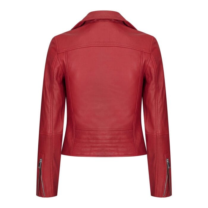 Womens Cross Zip Biker Real Leather Jacket Brando Red Black Retro Classic Motorcycle - Knighthood Store