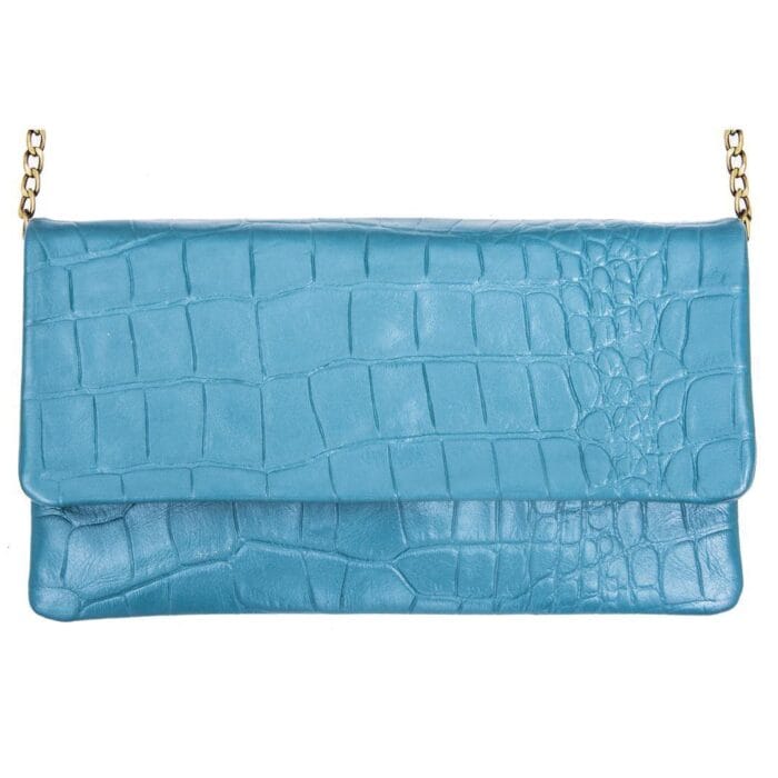 Womens Real Leather Patent Clutch Shoulder Bag Metal Chain Cross Body Textured - Knighthood Store