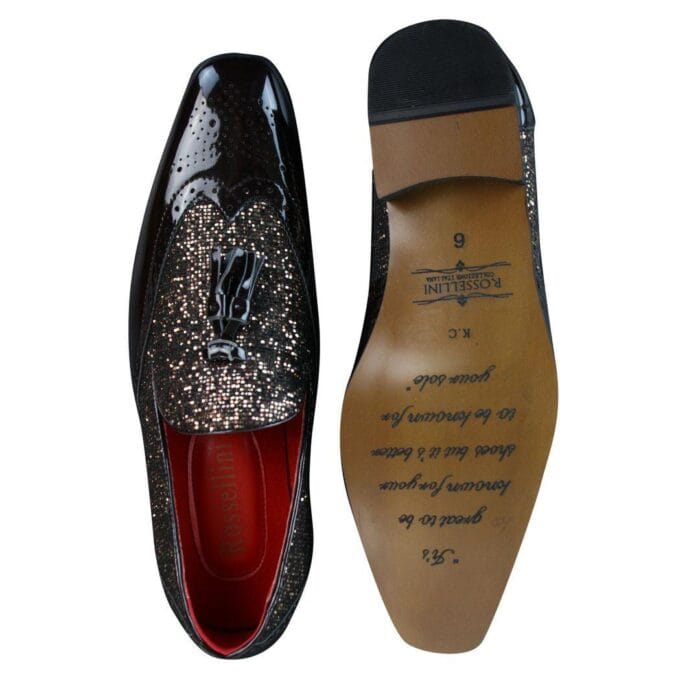 Mens Smart Party Shiny Tassle Shoes Red Silver Black Gold Slip On Patent Leather - Knighthood Store