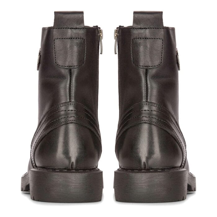 Mens Black Leather Motorcycle Boots Western Rock Punk Laced Ankle Boot Military - Knighthood Store