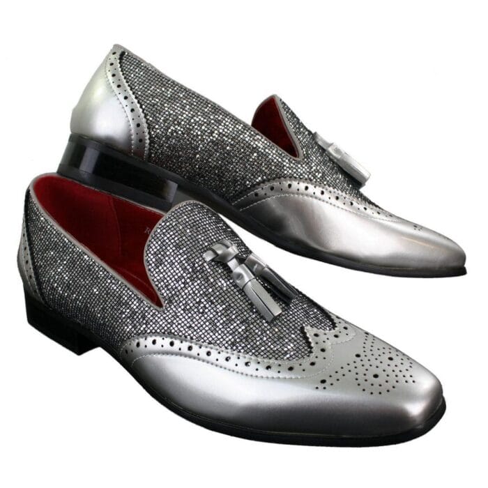 Mens Smart Party Shiny Tassle Shoes Red Silver Black Gold Slip On Patent Leather - Knighthood Store