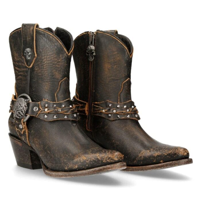 New Rock WSTM005-S2 Brown Leather Cowboy Western Pointed Boots Vintage - Knighthood Store
