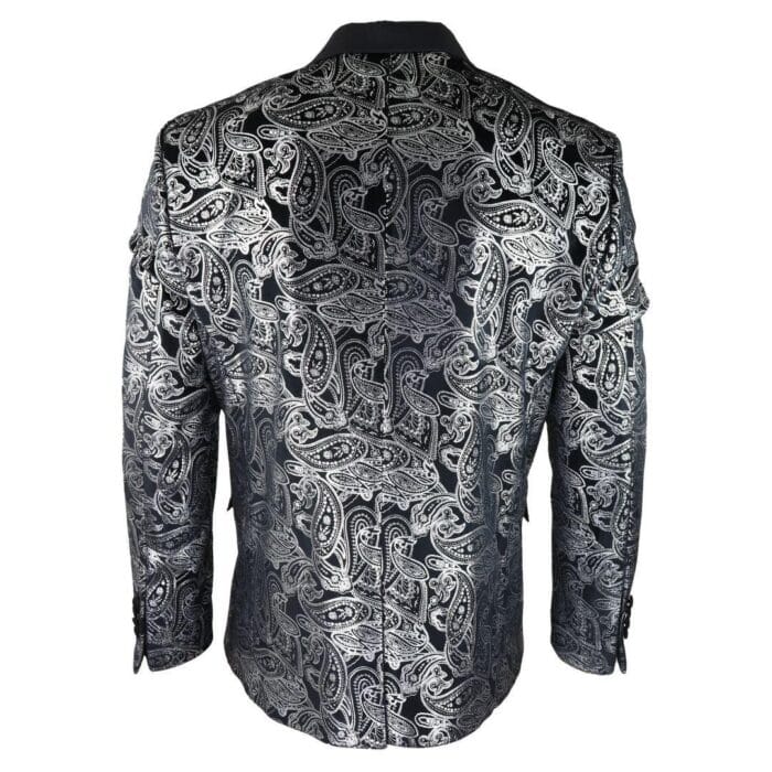 Mens Velvet Paisley Floral Blazer Black Gold Silver Tuxedo Jacket Dinner Suit Tux - Knighthood Store
