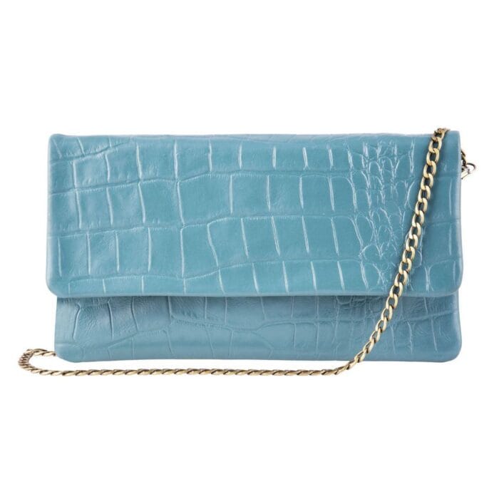 Womens Real Leather Patent Clutch Shoulder Bag Metal Chain Cross Body Textured - Knighthood Store