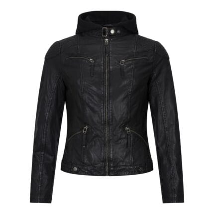 Women's Leather Jacket Hooded Biker Motorcycle Coat - Knighthood Store
