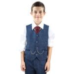 Boys 3 Piece Navy Blue Suit Tweed Check Blinders Tailored Fit Vintage - Knighthood Store