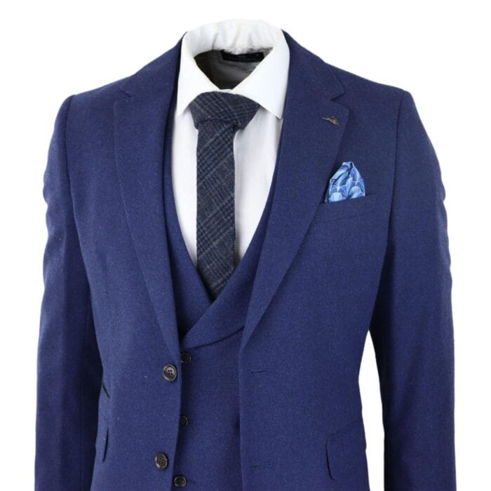 Mens Wool 3 Piece Blue Suit Double Breasted Waistcoat Wedding Party Vintage 1920s - Knighthood Store
