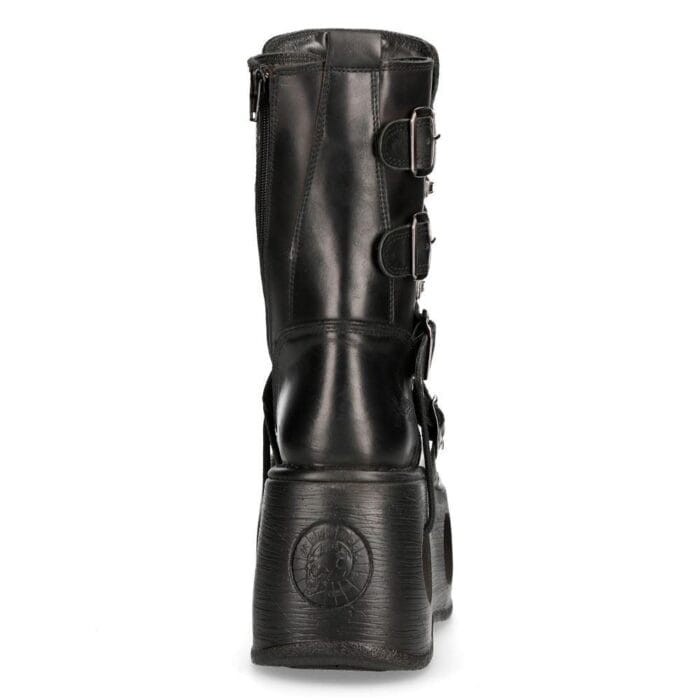 New Rock 373-S2 Metallic Black Leather Neptuno Platform Gothic Boots Buckle - Knighthood Store