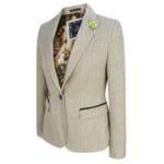 Women Tweed Herringbone Cream Black Tailored Fit Peaky Blinders Classic Blazer - Knighthood Store