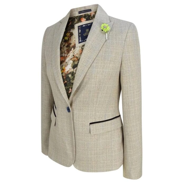 Women Tweed Herringbone Cream Black Tailored Fit Peaky Blinders Classic Blazer - Knighthood Store