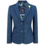 Women Navy Blue Blazer Tweed Check 1920's Peaky Blinders Tailored Fit Vintage - Knighthood Store