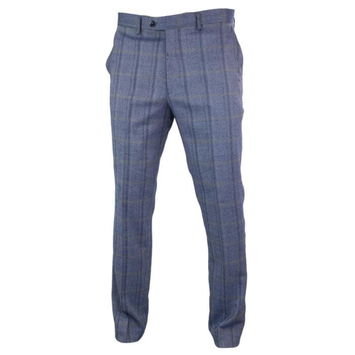 Mens Herringbone Tweed Check Blinders Trousers Wool Vintage Classic Retro - Knighthood Store