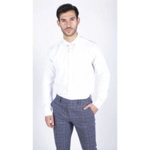 Mens White Button Down Poplin Shirt With Bar & Chain Smart Formal Classic - Knighthood Store