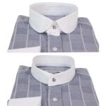 Mens Peaky Blinders Shirt Removable Collar Penny Button Check Nehru Collarless - Knighthood Store
