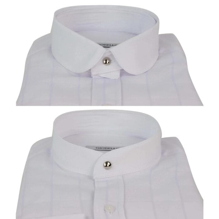 Mens Peaky Blinders Shirt Removable Collar Penny Button Check Nehru Collarless - Knighthood Store