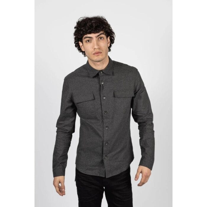 Mens Smart Casual Over Shirt Grey Navy Relaxed Fit Classic Button Down Pockets - Knighthood Store
