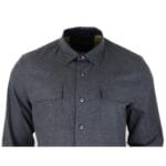 Mens Smart Casual Over Shirt Grey Navy Relaxed Fit Classic Button Down Pockets - Knighthood Store