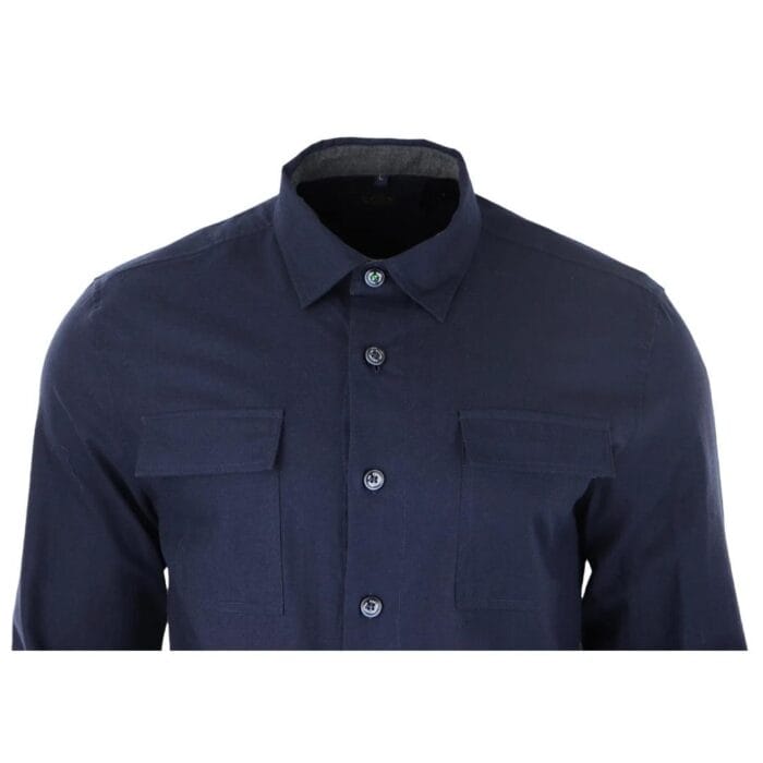 Mens Smart Casual Over Shirt Grey Navy Relaxed Fit Classic Button Down Pockets - Knighthood Store