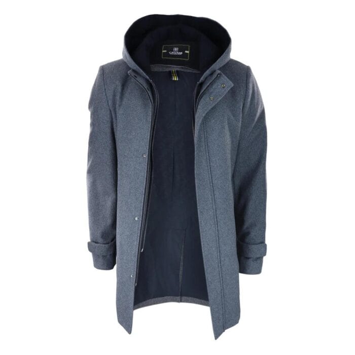 Mens 3/4 Long Overcoat Jacket Coat Removable Hood Smart Casual Winter Warm Wool - Knighthood Store