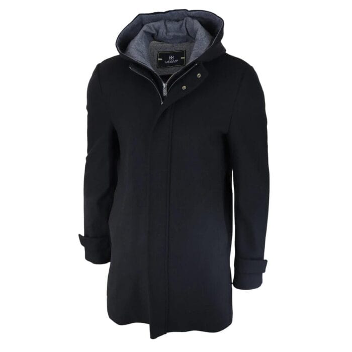 Mens 3/4 Long Overcoat Jacket Coat Removable Hood Smart Casual Winter Warm Wool - Knighthood Store