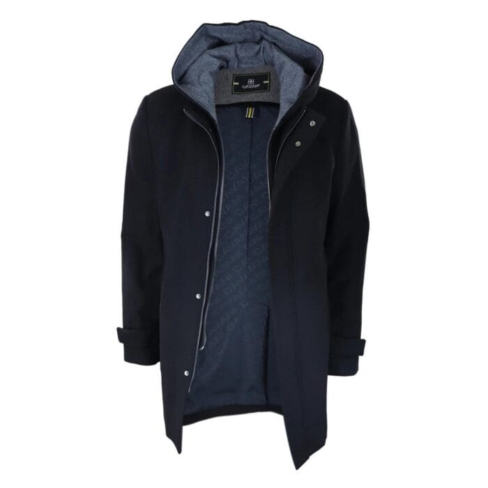 Mens 3/4 Long Overcoat Jacket Coat Removable Hood Smart Casual Winter Warm Wool - Knighthood Store