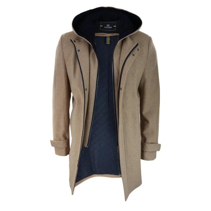 Mens 3/4 Long Overcoat Jacket Coat Removable Hood Smart Casual Winter Warm Wool - Knighthood Store