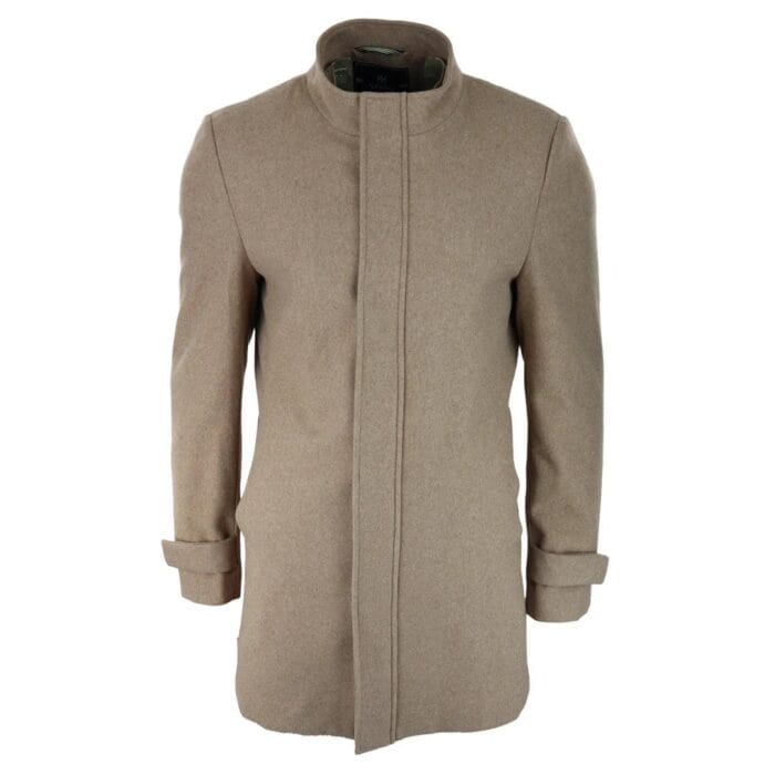 Mens 3/4 Long Overcoat Jacket Coat Removable Hood Smart Casual Winter Warm Wool - Knighthood Store