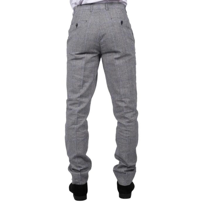 Mens Summer Trousers Grey Check Blue Black Tailored Fit Classic Wedding Formal - Knighthood Store