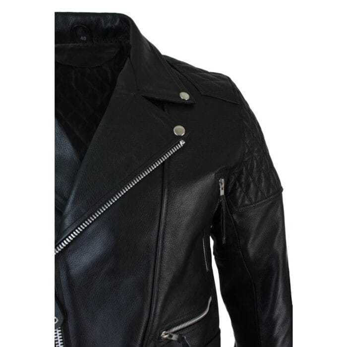 Mens Cross Zip Cow Hide Padded Biker Jacket White Black Brando Vintage - Knighthood Store