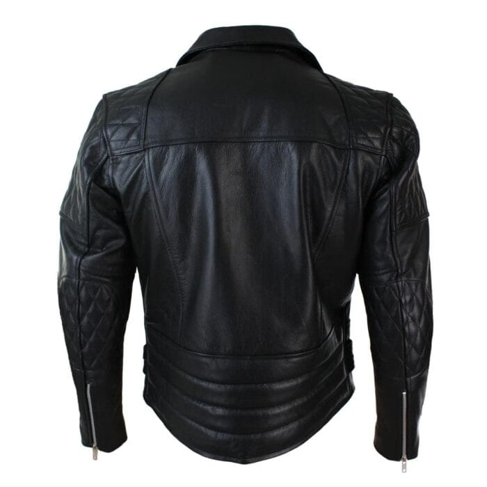 Mens Cross Zip Cow Hide Padded Biker Jacket White Black Brando Vintage - Knighthood Store