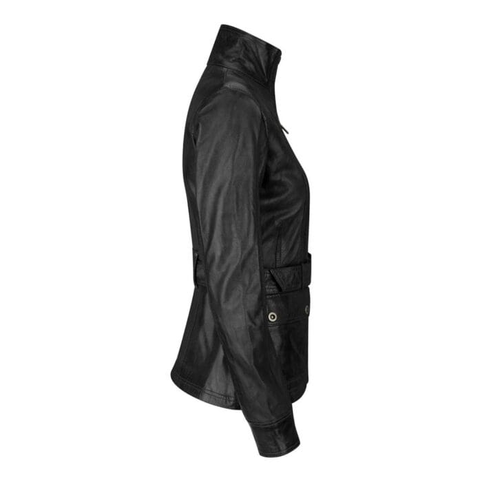 Ladies Women Real Leather Military Chinese Collar Slim Fit Black Jacket - Knighthood Store