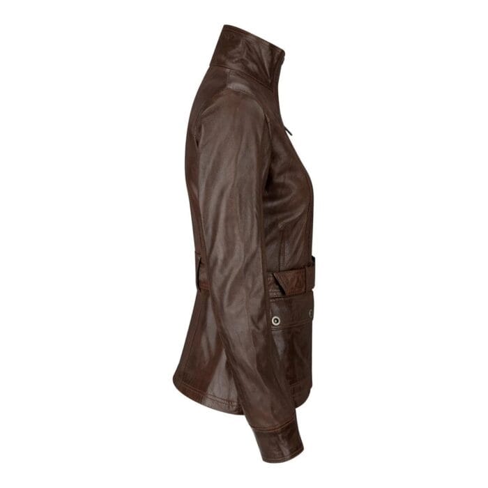 Ladies Women Real Leather Military Chinese Collar Slim Fit Black Jacket - Knighthood Store