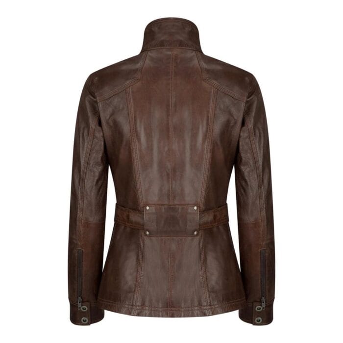 Ladies Women Real Leather Military Chinese Collar Slim Fit Black Jacket - Knighthood Store