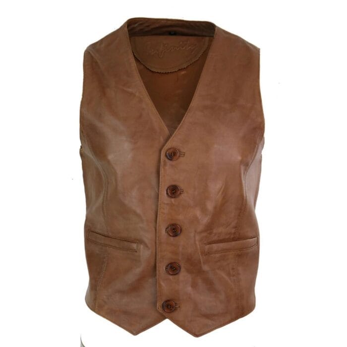 Mens Real Leather Gilet Waistcoat Classic Vintage Retro Black Camel - Knighthood Store
