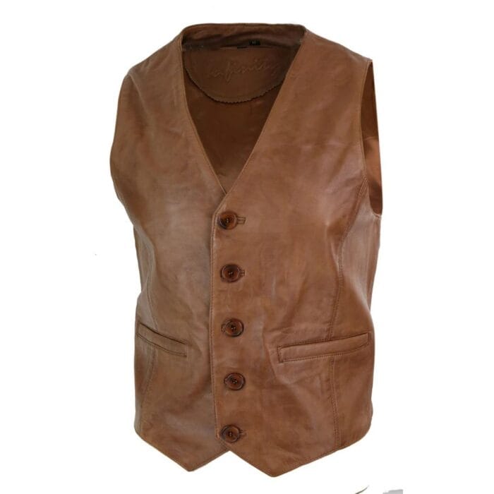 Mens Real Leather Gilet Waistcoat Classic Vintage Retro Black Camel - Knighthood Store
