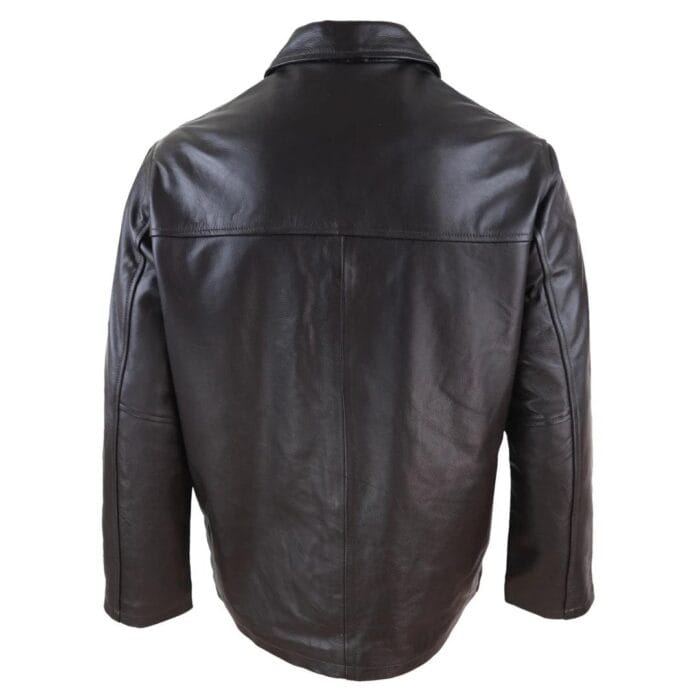 Mens Casual Real Leather Jacket Button Box Black Brown Mid Length Classic Coat - Knighthood Store