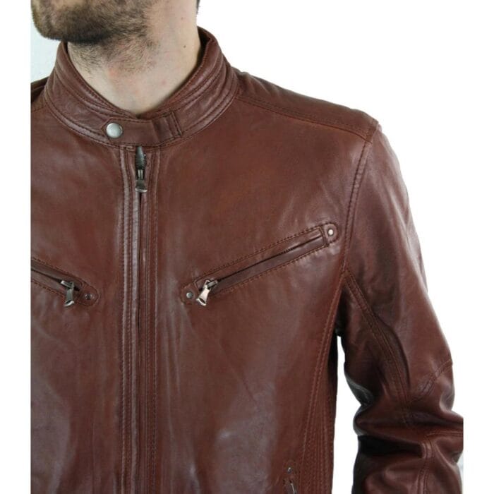 Mens Zipped Real Leather Biker Jacket Smart Casual Black Tan Brown Tailored Fit Vintage - Knighthood Store