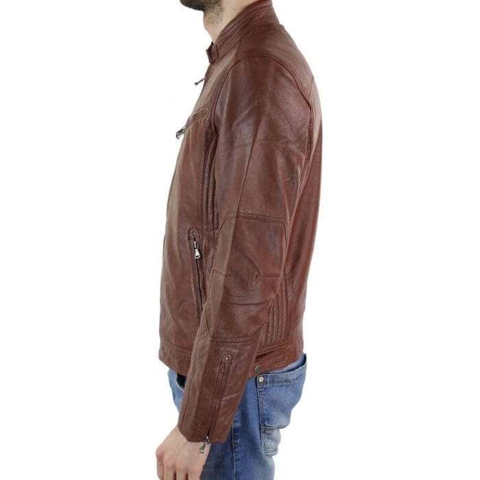 Mens Zipped Real Leather Biker Jacket Smart Casual Black Tan Brown Tailored Fit Vintage - Knighthood Store