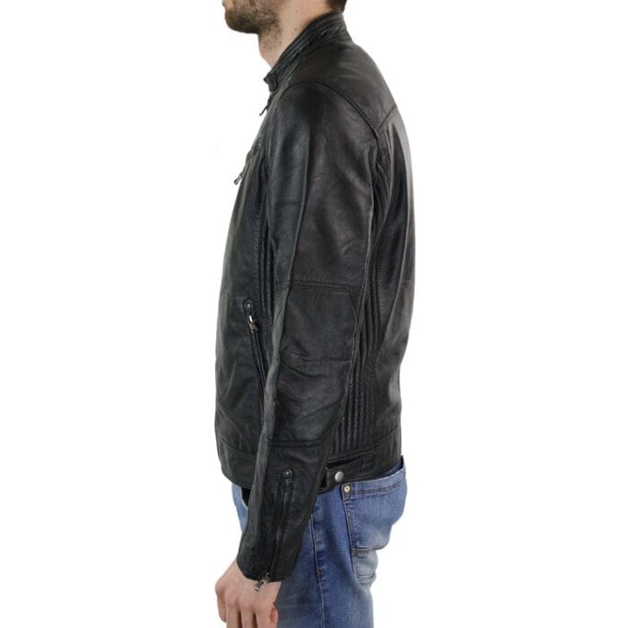 Mens Zipped Real Leather Biker Jacket Smart Casual Black Tan Brown Tailored Fit Vintage - Knighthood Store