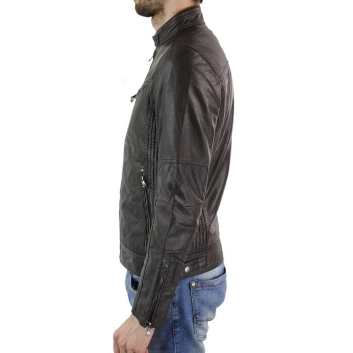 Mens Zipped Real Leather Biker Jacket Smart Casual Black Tan Brown Tailored Fit Vintage - Knighthood Store
